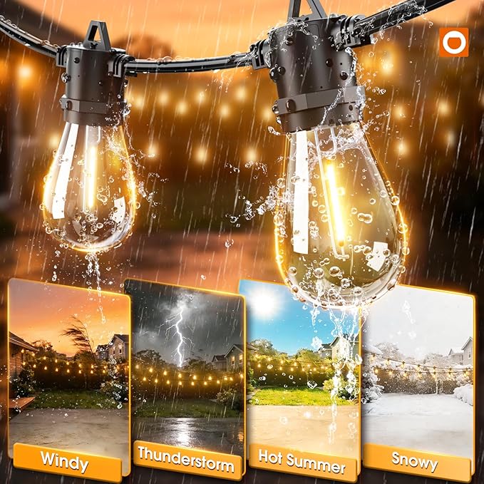addlon 36FT LED Outdoor String Lights with 12 Edison Vintage Shatterproof Bulbs Commercial Grade Patio Lights IP65 Waterproof for Balcony Backyard and Garden Warm White