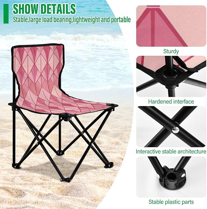 Geometric Peach Foldable Camp Chairs for Adults Heavy Duty Lightweight Packable Chair with Carrying Bag Fishing Chair for Fishing Camping