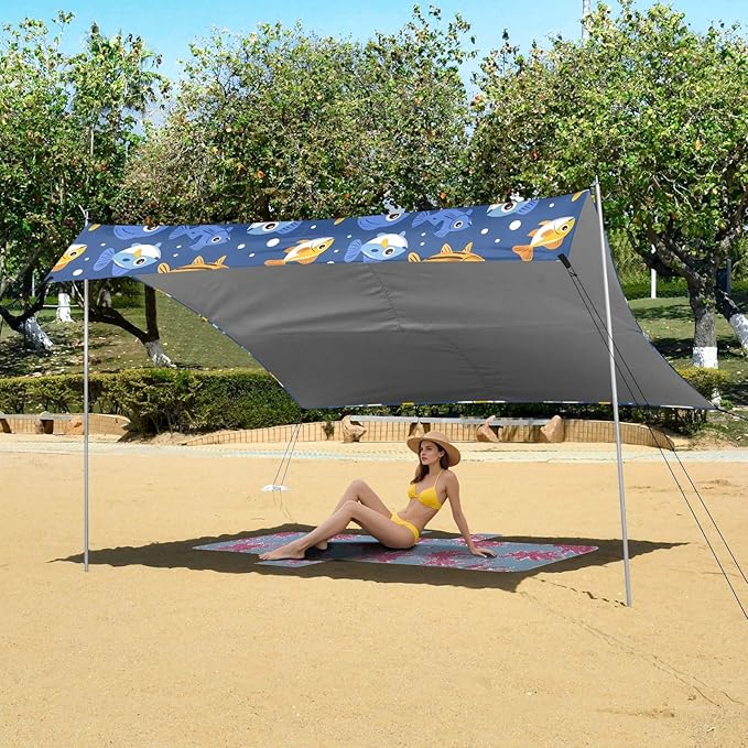 Camping Sun Shelters Funny Fishes and Bubbles Beach Canopy 126 * 110.2in