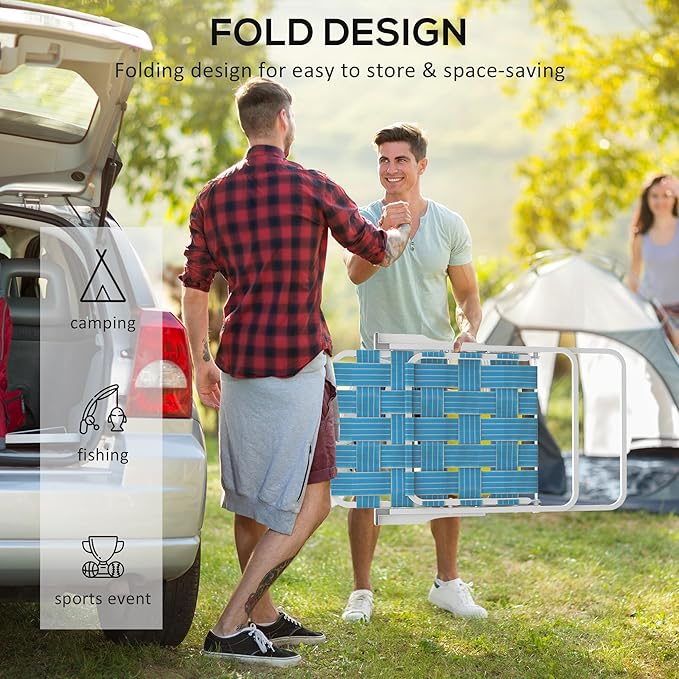 Set of 2 Patio Folding Chairs Classic Outdoor Camping Chairs Portable Lawn Chairs for Camping Garden Pool Beach Backyard w Armrests Blue