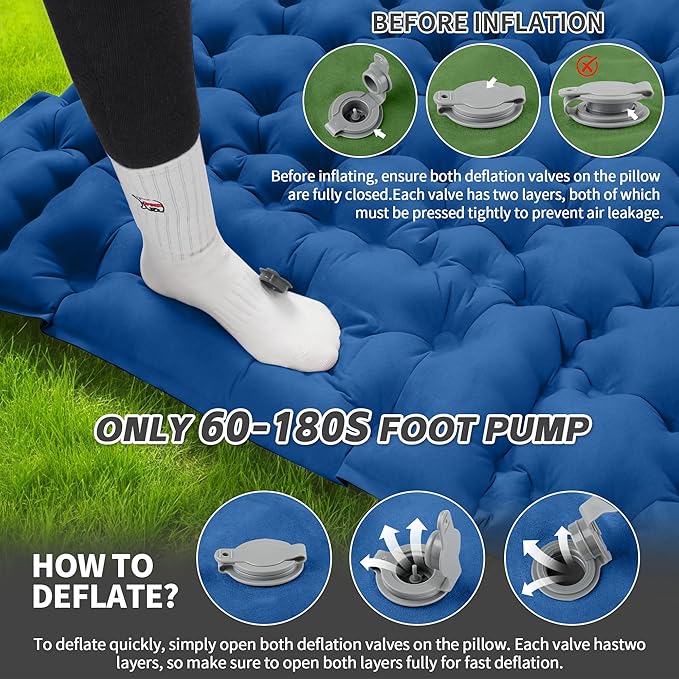 HiiPeak Double Sleeping Pad for Camping - Ultralight Camping Mattress with Pillow Built-in Foot Pump Compact Inflatable 2-Person Portable Mat for Backpacking Hiking Car Traveling Beach Tent