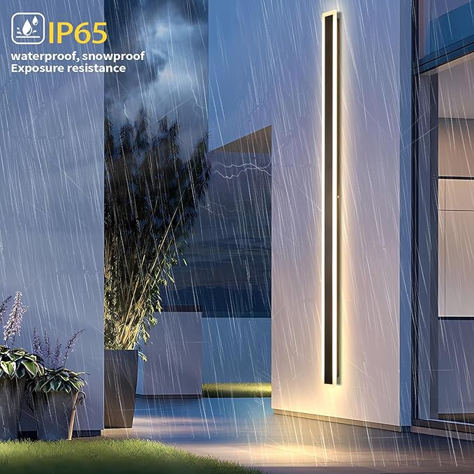 Modern Outdoor Wall Light 71 Inch 3000K-6000K Dimmable Outdoor Wall Lights IP65 Waterproof Black Exterior Sconces Wall Lighting for House Porch Garage Patio Garden