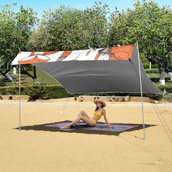 Lovely Fox Leaf Camping Sun Shelter Beach Tent Portable Beach Sun Shade Outdoor Canopy for Camping Trips Fishing Picnic