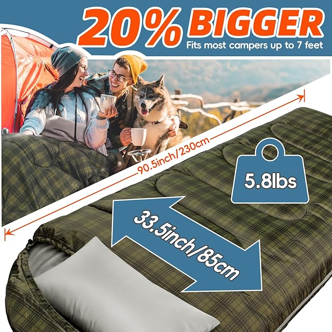 MEREZA 0 Degree Winter Sleeping Bag for Adults Kids with Pillow Cold Weather Sleeping Bag for 4 Season Camping Hiking Backpacking Sleeping Bags for Big and Tall