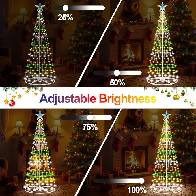 Forlivese 5FT Prelit Christmas Cone Tree Lights 204 LED Small Lighted Christmas Tree Light with Remote Timer 11 Modes Outdoor Christmas Tree for Yard Garden Decoration Multicolor &amp Warm White