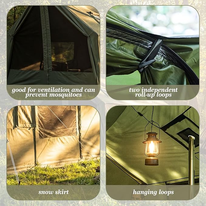Soulchen Large Hammock Hot Tents with Stove Jack Portable Winter Wall Tent for Camping Waterproof &amp Windproof 4 Season Cabin for 2-3 Person Family Hiking Fishing Hunting Outdoor(No Pole)