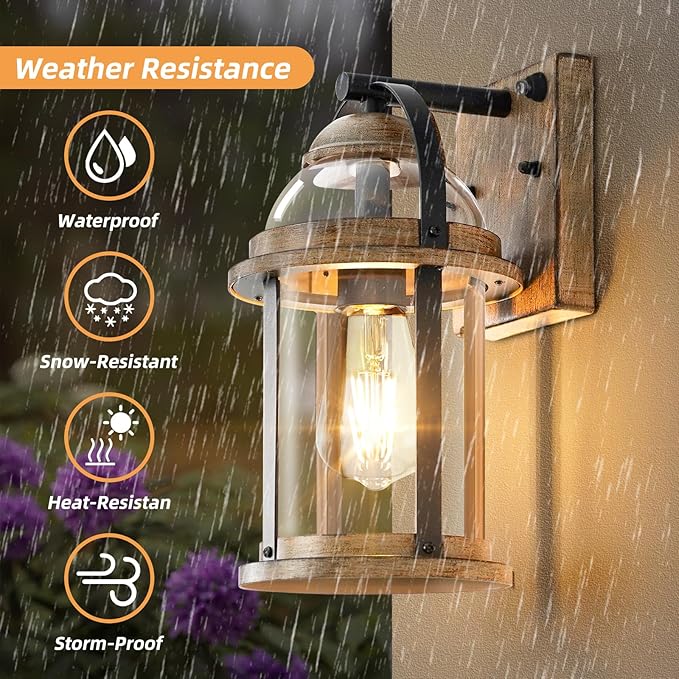 OKELI Dusk to Dawn Outdoor Wall Lights Waterproof Lighting Fixtures Rustic Farmhouse Wall Lanterns with Clear Glass Shades Anti-Rust Outside Lights for Garage Patio Porch(Brown 1 Pack)