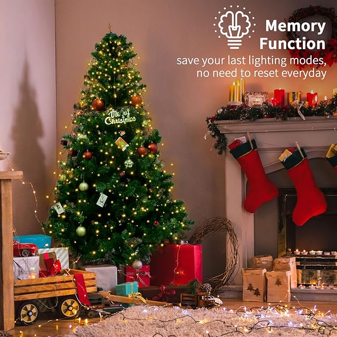 BOLWEO Christmas Tree Lights 400LED 16 Lines Christmas Lights for Tree 8 Modes for 6ft-7ft Christmas Tree UL Certified Indoor Outdoor Christmas Decorations 16 * 6.6ft Drops Warm White