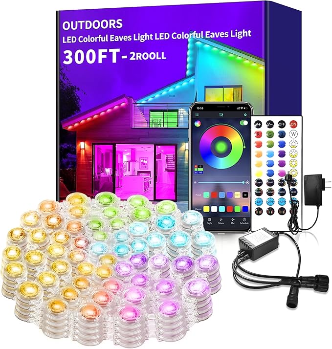 300FT Permanent Outdoor Lights for HouseWaterproof Smart RGB LED Eaves Lightspermanent outdoor lights with App/Remote ControlMusic synchronisationfor HouseHalloweenRoofChristmas Decorations