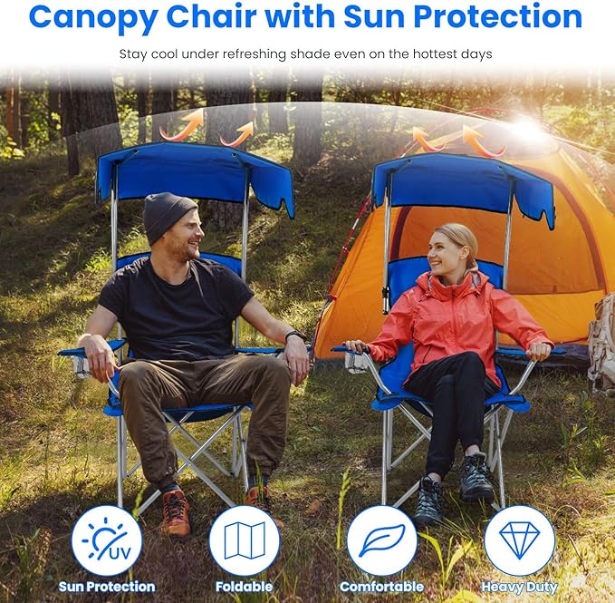 Camping Chair with CanopyOutdoor Folding Chair with Adjustable Shade &amp Cup Holder Heavy Duty Beach Chair for Adult Portable Camping Recliner Support 331 LBS