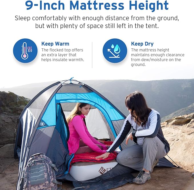 Etekcity Camping Air Mattress Inflatable Mattress Air Bed Queen Twin with Rechargeable Pump Leak-Proof Blow Up Mattress Raised Airbed  Height 9 Storage Bag  Brown