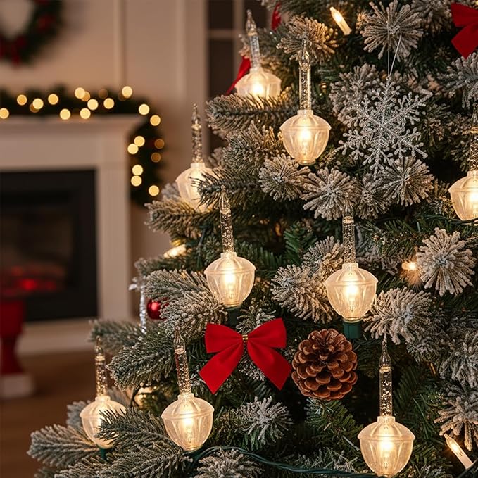 Christmas Bubble Lights - 7 Tradtional Bubble Light (2 Pack) Set 7 Clear Bubble Fluids with Silver Glitter Green Wire Traditional Christmas Lighting for Christmas Tree Holiday