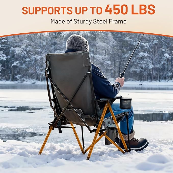 TIMBER RIDGE Oversized Heated Camping Chair with Lumbar Support Portable Folding High Back Chair Heavy Duty for Adults Supports 450 LBS for Outdoor Camping Lawn 2 Pack