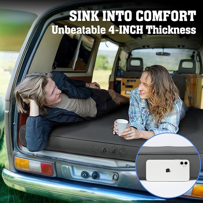 Hikenture Extra Thick Double Self Inflating Sleeping Pad 9.5 R Camping Mattress 2 Person Inflatable Foam Camping Pad with Pump Sack Portable 4 in Thickness Comfort Plus Camping Mat for 4-Season