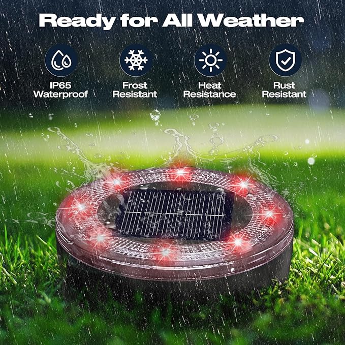 Mini Solar Ground Lights 12 Pack Solar Lights Outdoor Waterproof Upgraded LED Flat Landscape Lighting for Outside Pathway Garden Patio Yard DrivewayRed