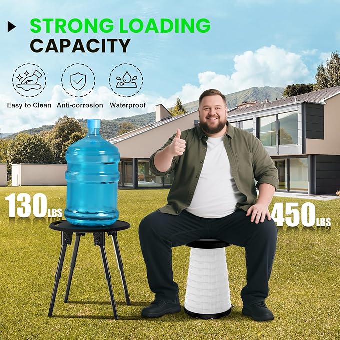 LED Camping Table Set with Stools 300lbs Capacity Adjustable Height Folding Table &amp Chairs All-in-One Compact Design for Outdoor Camping Picnic Tailgating