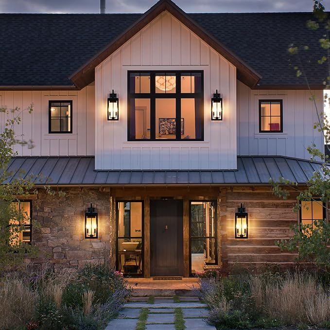 OKELI 17.6 2-Pack Outdoor Wall Light Fixture Large Exterior Porch Lighting 2-Light Farmhouse Outside Lantern Lights with Clear Glass Waterproof Wall Sconces Lamp for House Garage