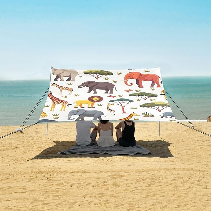 African Animals Seamless Camping Sun Shelter Beach Tent Portable Beach Sun Shade Outdoor Canopy for Camping Trips Fishing Picnic