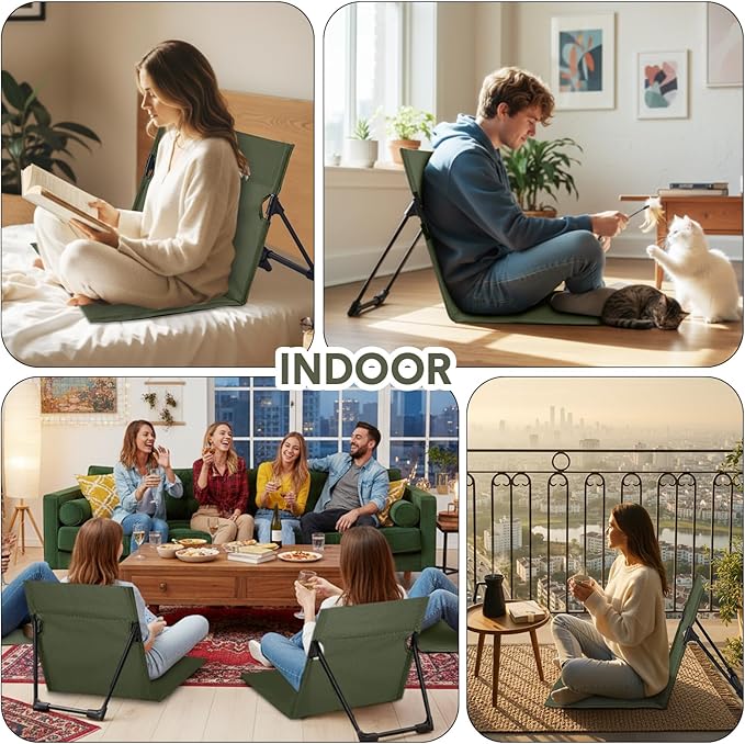 Jetec Foldable Floor Backrest Chair Portable Camping Chair with Storage Bag Light Weight Lazy Seat for Indoor Outdoor Bed Ground Park Lawn Concerts Beach Hiking