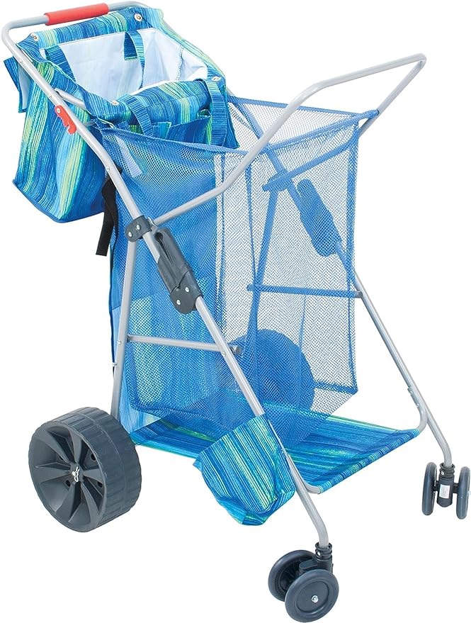 Rio Beach Wonder Wheeler Deluxe Utility Lawn and Beach Foldable Cart Blue Print