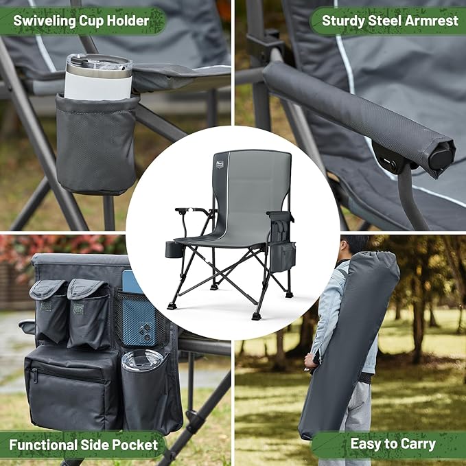 TIMBER RIDGE Oversized Folding Camping Chair High Back Heavy Duty for Adults Support up to 500lbs with Cup Holder Side Pocket Cooler Bag 2 Pack