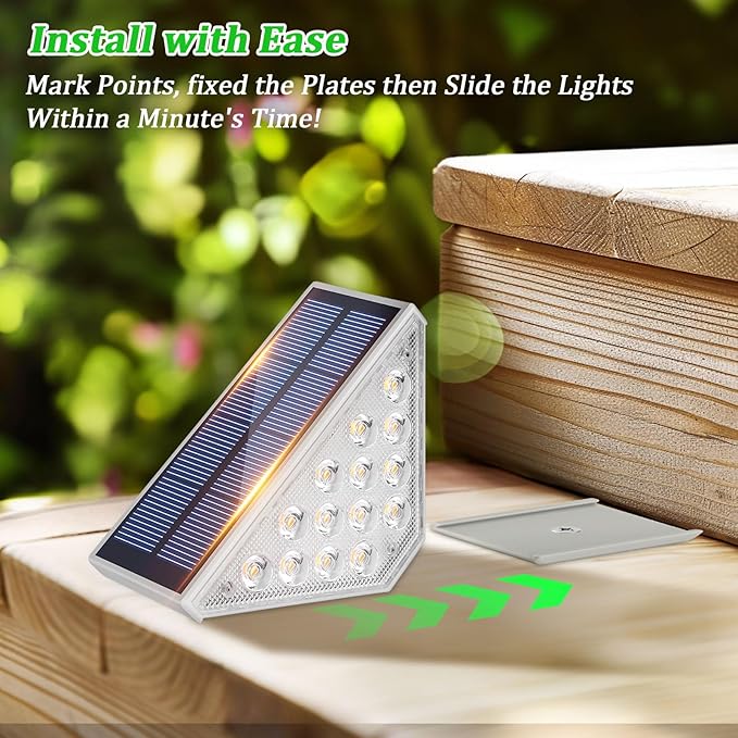 Bosceos 12-Pack Solar Step Lights Upgraded 2 in 1 LED Solar Powered Stair Light Waterproof Outdoor Deck Lights with 2 Colors Solar Light for Outside Sidewalk Yard Patio Warm White &amp Cool White