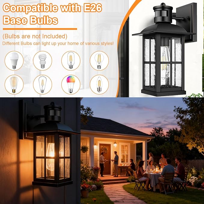 15 Large Outdoor Wall LightsModern Black Exterior Wall Light Fixture with E26 Sockets &amp Tempered GlassWaterproof Porch Lighting for Wall Exterior Waterproof Wall Lanterns (15inch-4Pack)