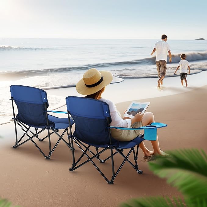 ALPHA CAMP Low Folding Camping Chair Portable Beach Chair with Cup Holder Storage Bag Carry Bag Lightweight Lawn Chair for Outdoor Concert Picnic Travel Support 300lbs