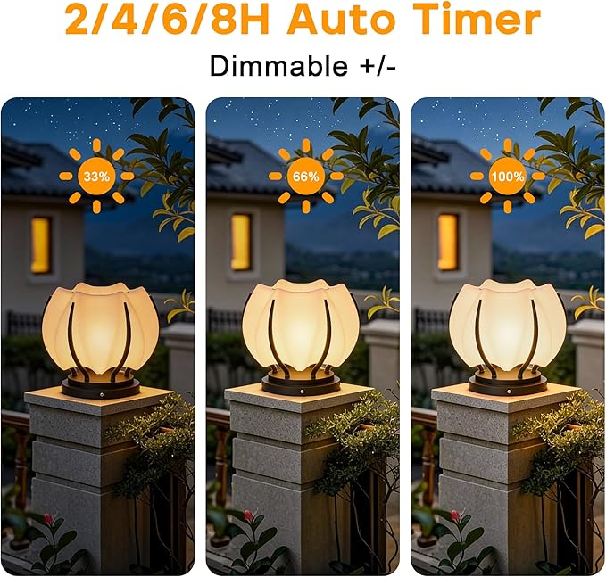 Solar Post Lights IP54 Modern Pillar Light Waterproof Column Lamp Outdoor Dusk to Dawn Solar Post Cap Light with 3200K LEDFence Deck Cap Lights for Garden Deck Patio Outside Lighting (Flower)