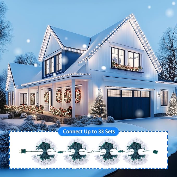 Brightown C9 Christmas String Lights White 66ft 100 LED Faceted Christmas Lights on Green Wire Large Bulb Strawberry String Lights for House Roof Roofline Christmas Tree Party Outdoor