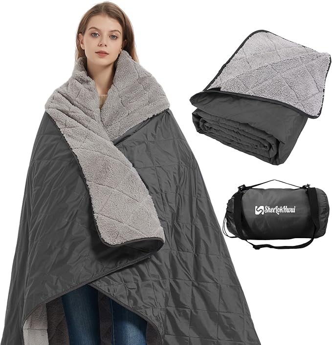 Outdoor/Indoor Sherpa Blanket Oversized Waterproof Stadium Blanket for Cold Weather. Warm Soft Portable Great for Stadium Sports Events Camping Indoor - 82x56in. Dark Gray