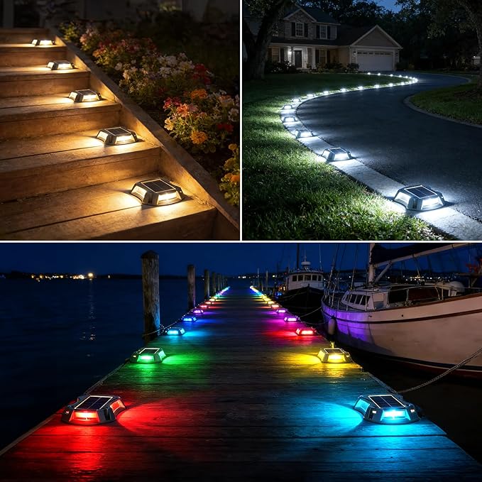 Bosceos Solar Driveway Lights Deck Dock Lights Outdoor 12 Pack 9 Colors in 1 Pathway Light Solar Powered Waterproof LED Marker Marine Light for Warning Driveway Sidewalk Pathway Walkway Step(RGB)