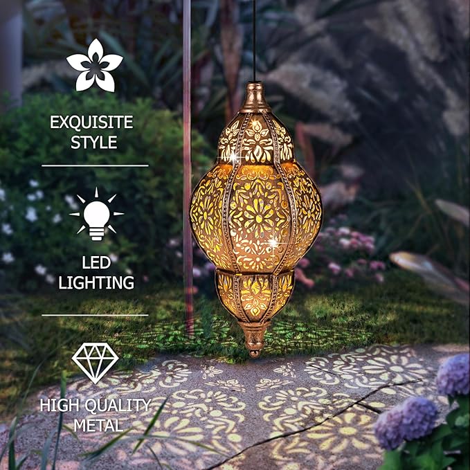 Hanging Solar Lantern Outdoor Decor Moroccan Solar Lights for Outside Garden Decorations Waterproof Solar Lanterns Garden Gifts for Mom Women Patio Yard Ornament (Coppers)