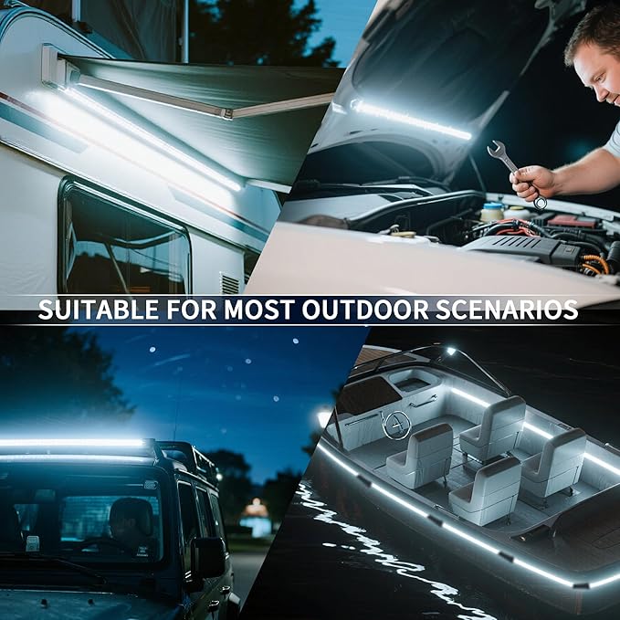 12V LED Interior Light Bar Kit 4 Bars White Adjustable Brightness RV Camping Lights - Waterproof IP67 Magnetic &amp Velcro Mount Portable Lighting for Tent Car Trailer Boat Truck Off-Road Ca