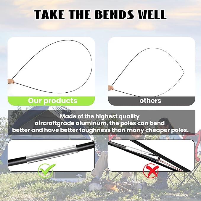 3 PCS Tent Poles Replacement for Coleman 4 Person Sundome Camping Tent Camping Tent Accessories for Coleman Sundome Tent Pre-Assembled Replacement Poles