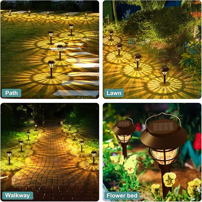 10 Pack Solar Pathway Lights Outdoor- Bright Solar Powered Garden Light with 3000K Warm LED Auto On/Off Waterproof Path Lights Decorative Landscape Lighting for Yard Patio Walkway Driveway