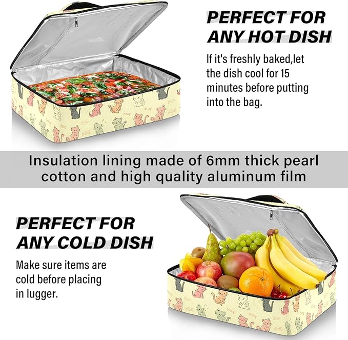Casserole Carrier Interesting Patterns Cats FishInsulated Casserole Carrier for Hot or Cold Food Thermal Lunch Tote for Potluck Parties Picnic Beach Fits 9 x 13 Inches Baking Dish