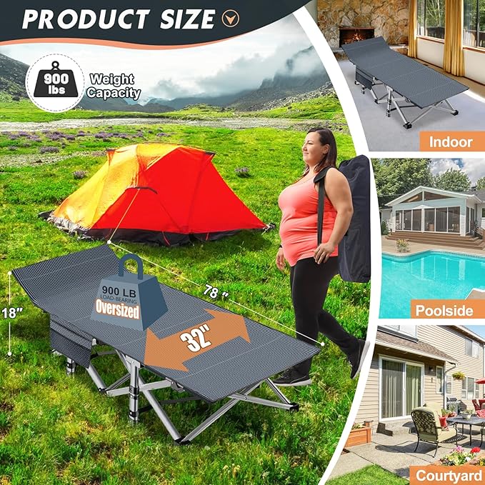 MOPHOTO Oversized Folding Camping Cot for Adults 78 x 32 XXL Heavy Duty Sleeping Cots for Adults Portable Sleeping Bed Outdoor Camp Cot for Home Camp Office Nap