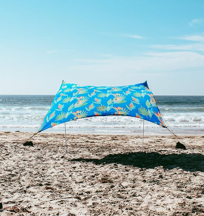 Neso Gigante Portable Beach Tent Sun Shelter - Lightweight Beach Shade Canopy - Easy Setup for Family Outings - Patented Reinforced Corners - UPF 50+ - 8ft Tall 11 x 11ft - Tropical Floral
