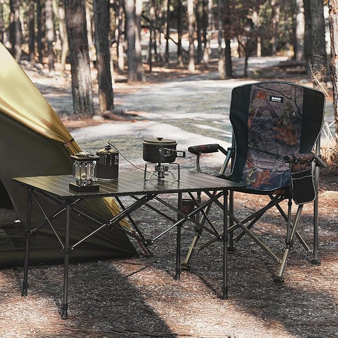 Camping Table Folding Portable Camp Aluminum Fold Up Lightweight Roll Up Table Adjustable Height with Carry Bag Indoor Outdoor for Camping Picnic Backyard BBQ Patio Black