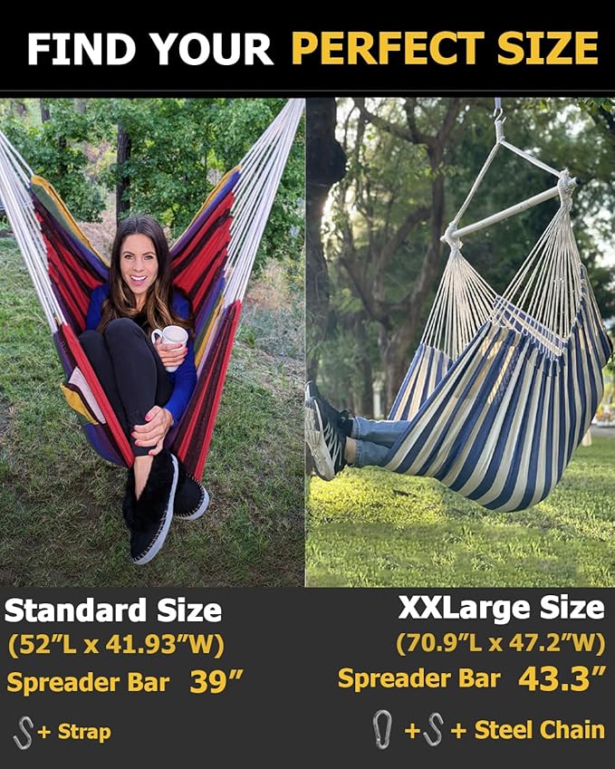 ADVOKAIR Hammock Chair Large 70.9x47.2 32% Bigger XXL Hanging Swing Chair with 500lbs Capacity Heavy Duty Steel Spreader Bar Extra Roomy Comfort for Adult Indoor Outdoor Bedroom Patio