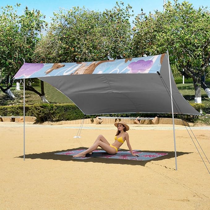 Purple Summer Kangaroo Beach Tent Camping Sun Shelters Portable Outdoor Canopy Sun Shade for Camping Trips Fishing Backyard Fun or Picnics Easy Setup with Carrying Bag
