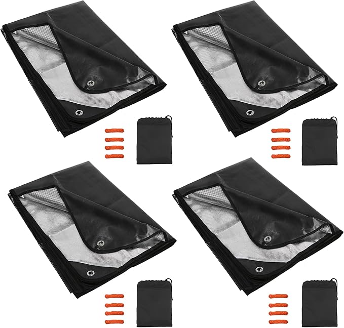 RedSwing 4 Pack Emergency Blankets Waterproof Survival Thermal Tarp Multipurpose Reflective Insulated All Weather Blankets for Camping Hiking Black