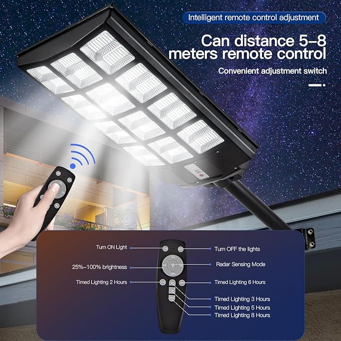 4000W Solar Street Lights Outdoor Waterproof 400000LM Dusk to Dawn Solar with Motion Sensor and Remote Control LED Flood Light Luces solares para exteriores Suitable for courtyards Garage.