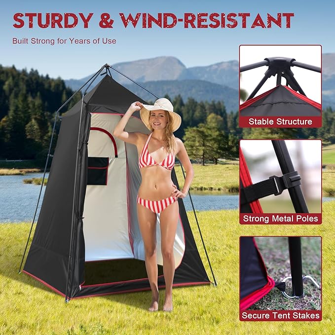Camping Shower Tent Portable Outdoor Privacy Shelter for Showering &amp Changing 7.2 FT Easy-Setup Toilet Tent with Floor &amp UPF 50+ Ideal for Hiking Fishing Beach