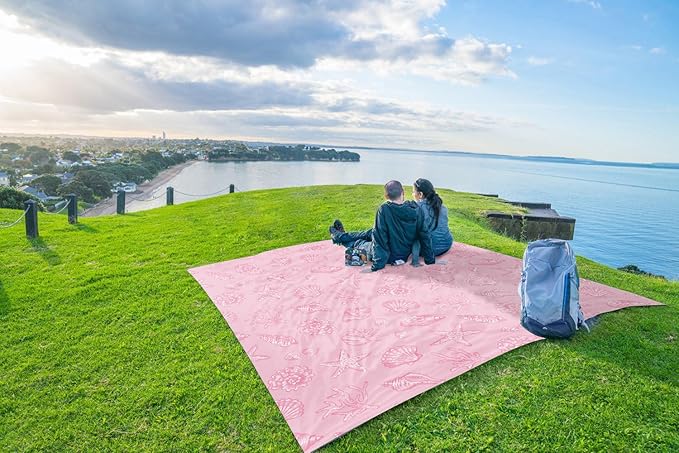 WEKAPO Beach Blanket Waterproof Sandproof Oversized Extra Large Beach Mat Sand Free Lightweight &amp Compact Sand Free Mat with 6 Stakes &amp 4 Corner Pockets