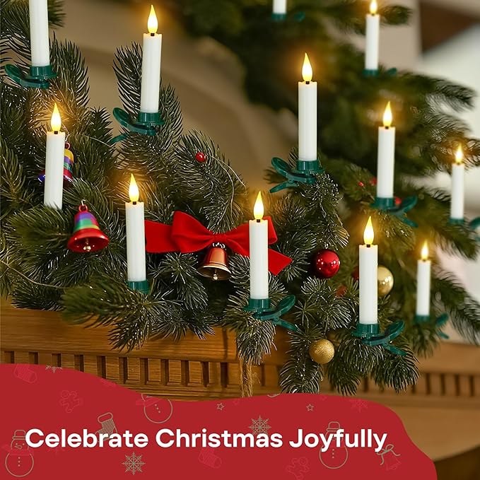 Pack of 12 Flameless Taper Clip on Candles with 12 Clips Remote and Timer Function LED Flickering Battery Operated Fake Short Ivory 0.6 x3.7 Plastic Warm Light for Festival Tree Decor