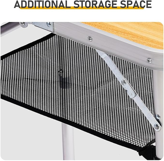 2 FT Folding Camping Table with Storage Portable Fold-in-Half Camp Kitchen Party Table 3 Height Adjustable &amp Carry Handle Rectangular Card Tables for Outdoor Picnic BBQ Backyard (Wooden Pattern