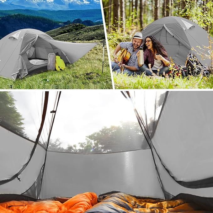 Bessport Camping Tent 1/2 Person Tent Waterproof Two Doors Backpacking Tent Easy Setup Lightweight for Outdoor Hiking Mountaineering Travel