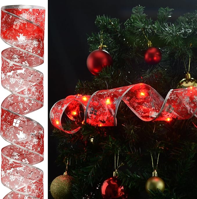 Xmas Decorations 2.5Inch x 33Ft 100 Led Xmas Tree Ribbon Lights w/ Remote Control Battery Operated &amp USB Powered 8 Lighting Modes Fairy String Lights w/ Timer Xmas Decor (Vi23090904)